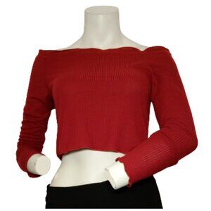Women Red Long Sleeve Crop Top